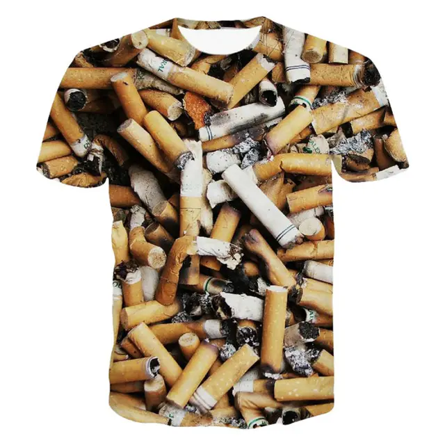 No Smoking 3D Printed T shirt Lucu Puntung Rokok Grafis Tee Kemeja