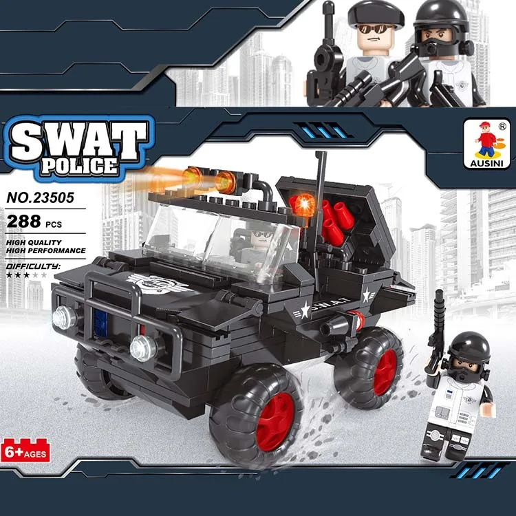 

23505 288pcs SWAT/Police Jeep Constructor Model Kit Blocks Compatible sluban Bricks Toys for Boys Girls Children Modeling