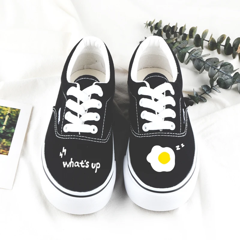 

Hand-painted Street Shooting Skateboard Shoes Black Canvas Shoes Female Harajuku Style Student Casual Korean Shoes