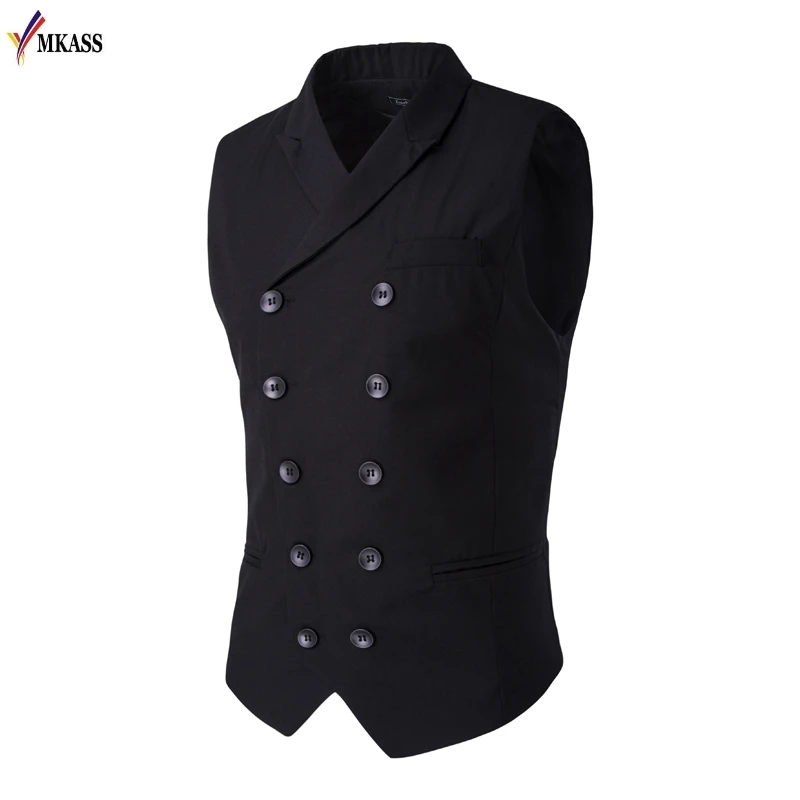 2017 New Mens Vests And Waistcoats Slim Masculino Cotton Double Breasted Sleeveless Jacket Waistcoat Suit Collar Men Suit Vest