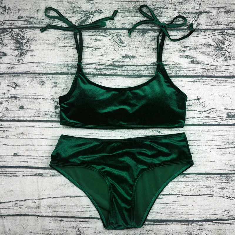 

2019 Velvet Bikini Set Women Swimwear Women Swimsuit Push Up High Waist Bikini Halter Bikinis Set Swimsuit Bathing Suit Women WA