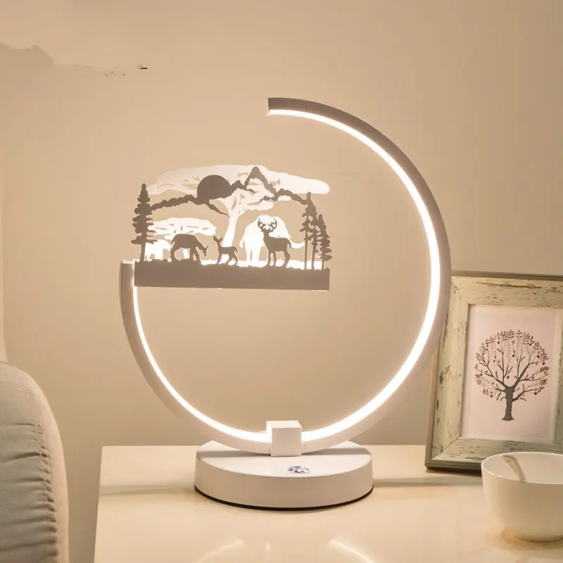 

Nordic Creative Study Table Lamp Circular Multiple Patterns Book Light for Living Room Study Office Bedside Bed Lamp Moon Lights
