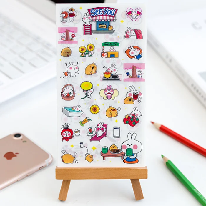 6 Sheets/ pack New Cute Bunny Rabbit Sticker PVC Cartoon Stickers Diary