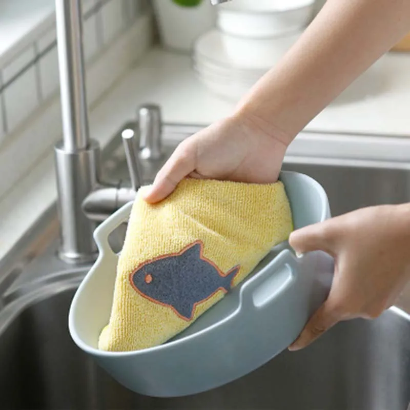 

High Quality Creative and Cute kitchen towel Scouring Pad Thickened Dishcloth Reusable Microfiber cleaning cloth
