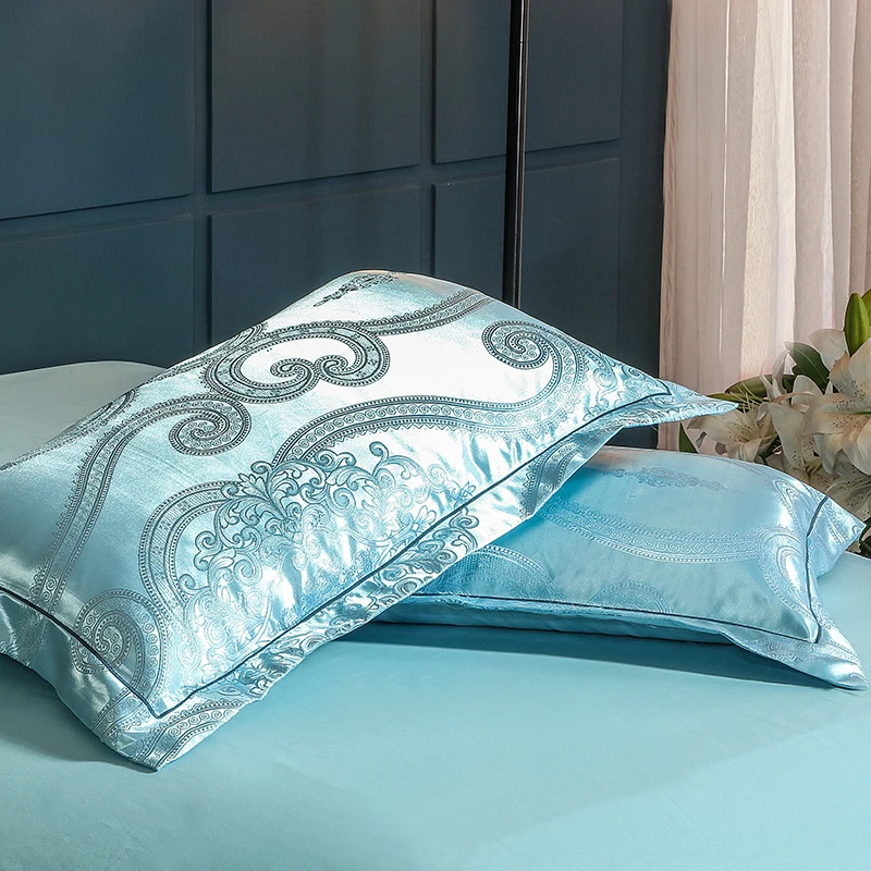 Новый роскошный атласный жаккардовый Комплект постельного белья Синий Зеленый Королева Король Размер Комплект постельного белья