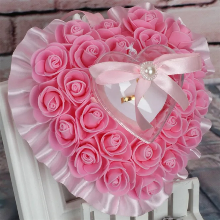 Кольцо коробка для хранения подушки украшения подушечки Свадебные украшения подарки Романтический W77 - Цвет: Розовый
