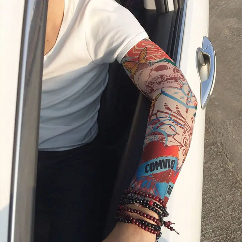 Мужские Поддельные рукава для татуировки крышка унисекс вечерние временный боди-арт солнцезащитный крем Тигр Череп Клоун цифровой печати рука теплее протектор