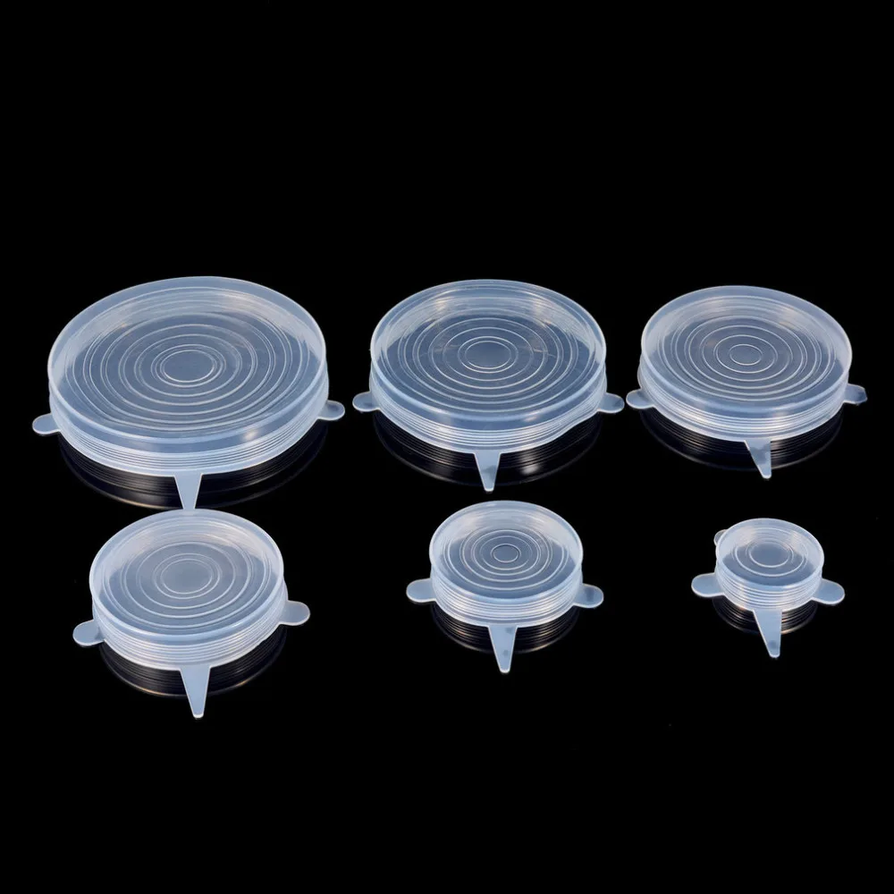 

6Pcs Universal Silicone Saran Food Wrap Lid-Bowl Pot Lid-silicon Stretch Lids Cover Pan Kitchen Vacuum Lid Sealer Drop Shipping