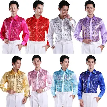 

2020 New Men's Glittering Sequined Shirt Shirt Stage Performance Clothing Dance Gala Hosted Chorus Shirts High Quality