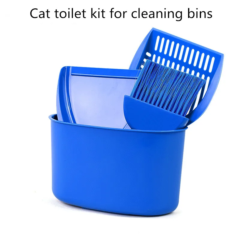 

Four-piece cat litter box pet toilets cat litter scoop durable cat bedpan pp resin Cleaning Tools blue pet sandbox sand no odor