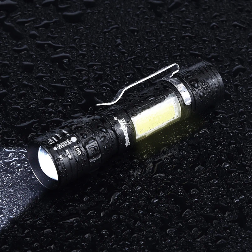 Aluminum Waterproof ZOOMABLE XPE Q5 + COB LED Mini Led Flashlight Torch Tactical light 14500AA Rechargeable Battery F#4S29 (10)