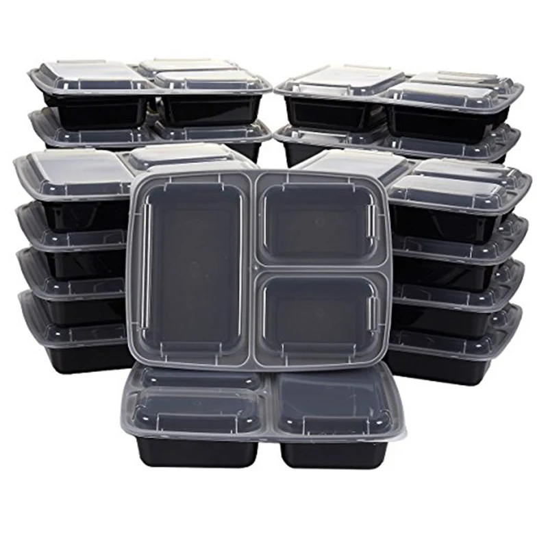 

10Pcs Reusable Meal Prep Bento Box Container 3 Compartment with Lids with Lids Food Storage Container Lunch Box For Microwave
