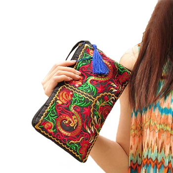 

Handbag 2020 Women Embroidered National Coin Handbag Purse Summer Cotton Clutch Phone Tassel Small Floral Bolsa Casual Wallet