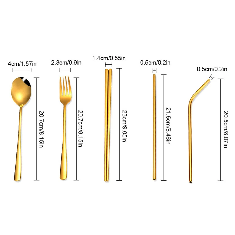7 шт. набор посуды многоразовый из нержавеющей стали вилка нож ложка палочки для еды солома с чистящей щеткой набор столовых приборов для путешествий и пикника