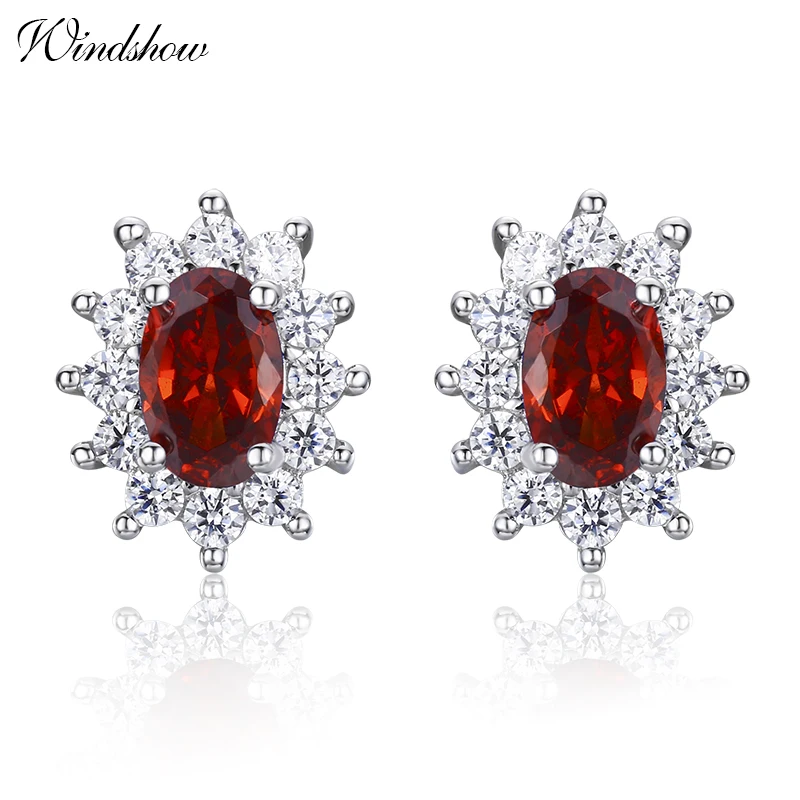

Cute Slim 925 Sterling Silver Small Oval Red CZ Stud Earrings For Women Girls Children Girls Kids Jewelry Orecchini Aros Aretes