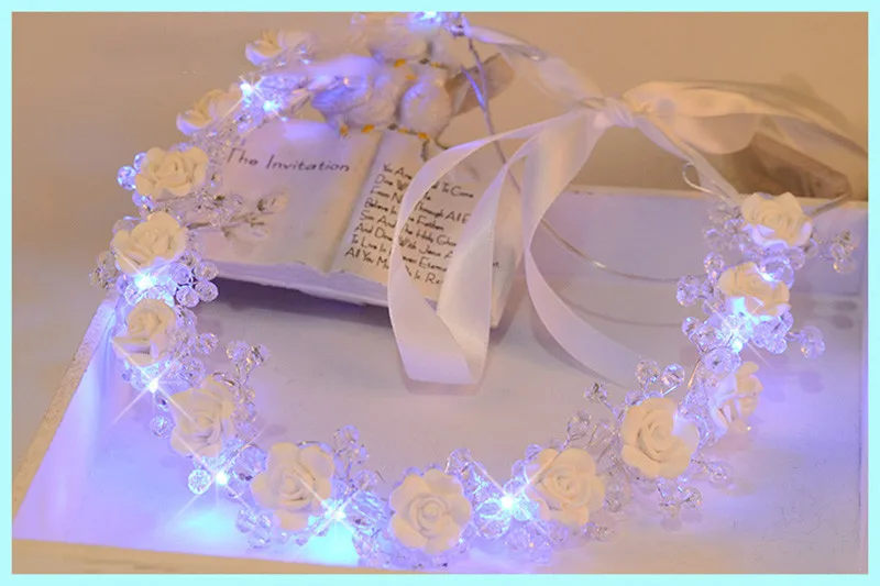 Светодиодный светильник аксессуары для волос Свадебная Тиара для невесты украшения для волос Золотая Корона повязка для волос свадебный головной убор диадема день рождения