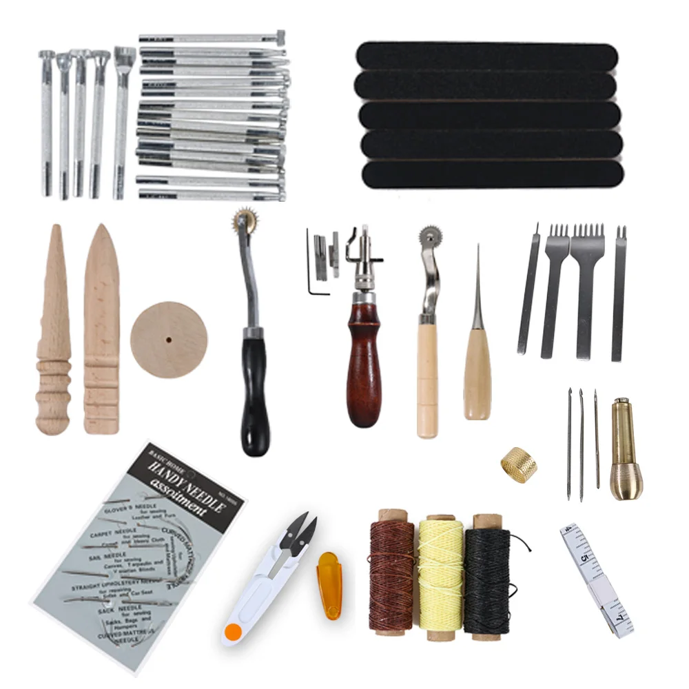 59PCS Leather Craft Tools Kit Set For Hand Stitching Sewing Punch