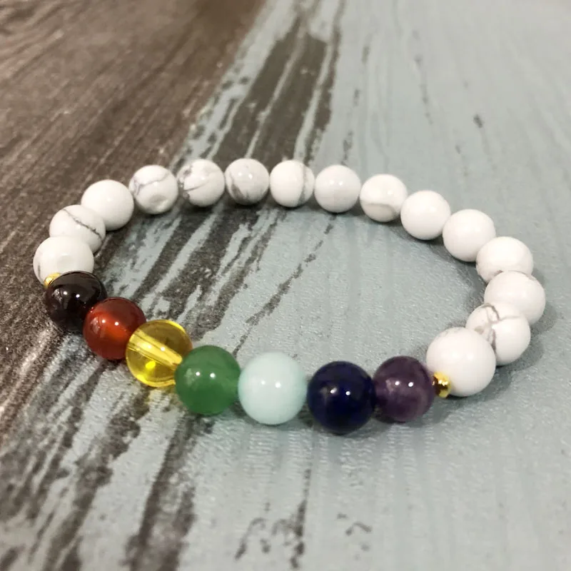 As Pic show Успокаивающее чакра браслет Howlite гранат Сердолик зеленый авантюрин лазурит аметисты бисером 7 Чакра браслет - Окраска металла: As Pic show