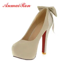 ANMAIRON Mujeres Bombas de Gran Tamaño 34-42 zapatos de Tacón Alto de La Princesa Arco Zapatos de Novia Sexy Calzado Moda Mujeres Ronda Del Dedo Del Pie Bombas de la plataforma