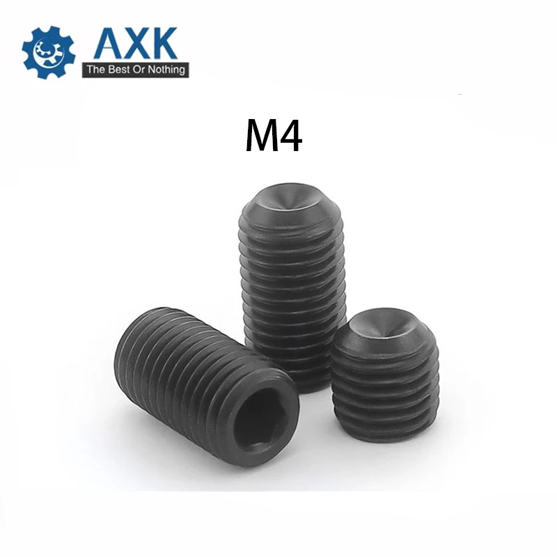 

100Pcs M4 DIN916 Black Carbon Steel Metric Thread Grub Screws Inner Hexagon Socket Set Screw M4x(2/2.5/3/4/5/6/8/10/12~20) mm