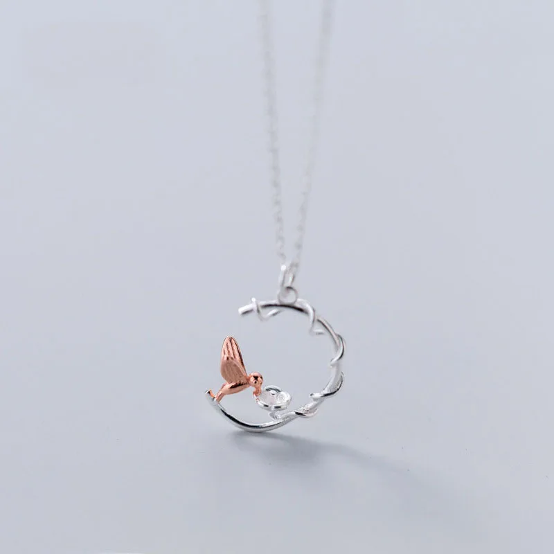 

Unique Tree Branch Bird 925 Sterling Silver Necklace