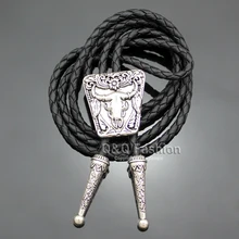 Ретро Серебряный Техасский бык буйвол Longhorn череп западное Родео ожерелье Боло галстук ювелирные изделия Новинка