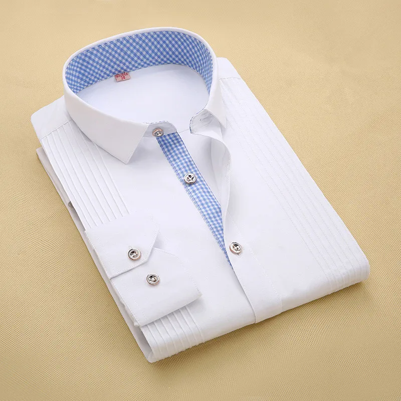 Beste 2016 Lente Nieuwe Collectie Mannen Dress Shirts Hoge Kwaliteit Mannelijke Lange Mouw Drie Dimensionale Getrouwd Bruidegom Smoking Shirt S 4XL M024