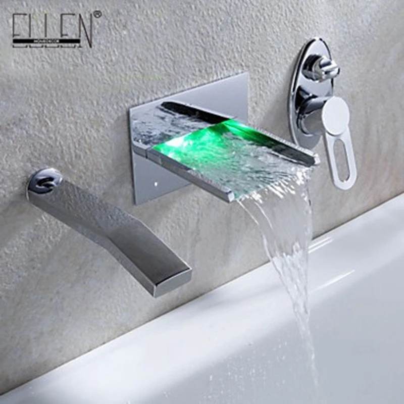 Wall Mounted Bath Shower Faucets with Hand Shower Bathtub Faucets LED