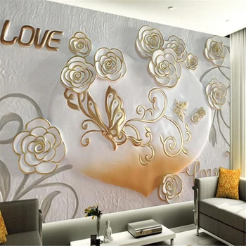 

beibehang Custom 3D Photo Mural Modern Simple Beautiful Emboss Rose Butterfly Wallpaper Cozy Decoration TV Sofa Background Wall