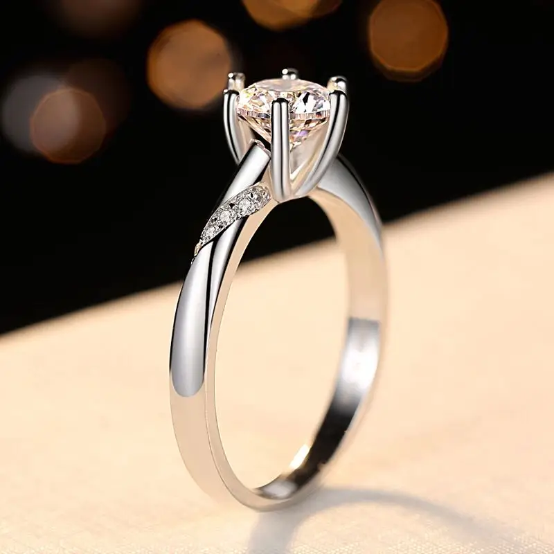 

Shiny CZ Ring for Women Lover AAA 8mm Zircon Stone Prong Settings Gorgeous New Year Gift Genuine 925 Sterling Silver Jewelry