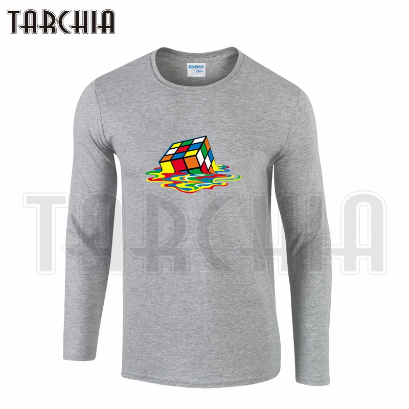 TARCHIA Красочные для мужчин с длинным рукавом модная футболка 100% хлопок повседневное футболка плюс размеры Кубик Рубика от Теория большого