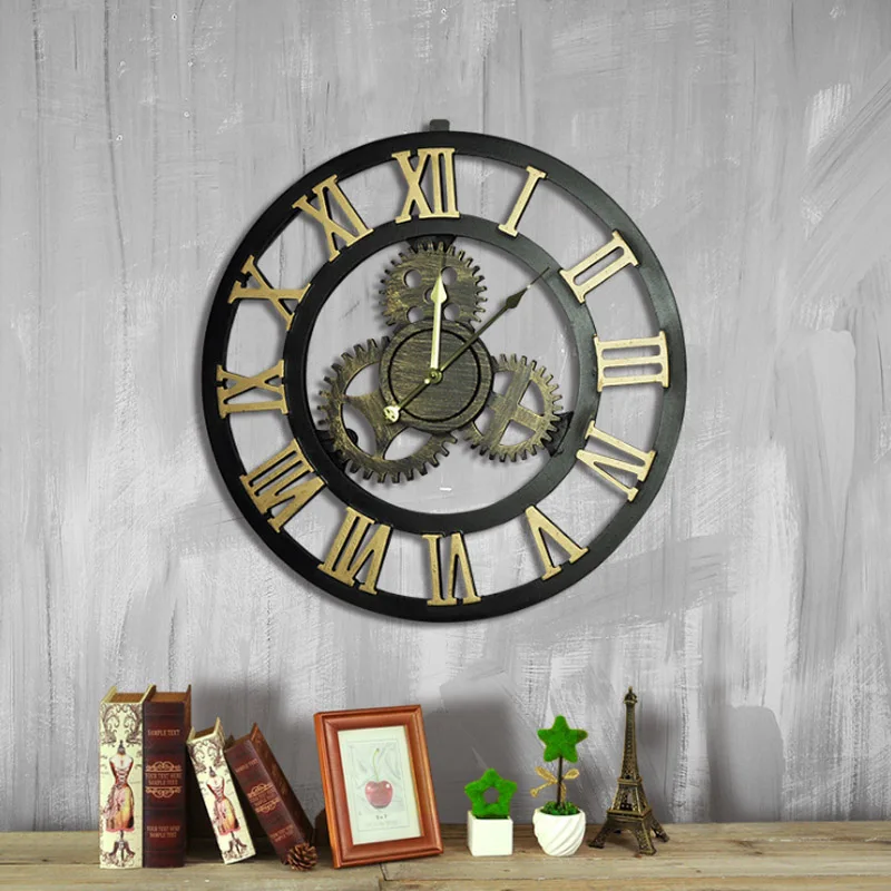 

Creative European Style Gear Wall Clock Retro Industrial Punk Style Metal batter clock Living room bar old wall decoration clock