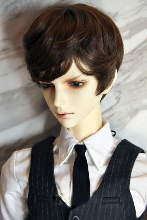 BJD кукла парики короткие парики из натуральных волос для 1/3 1/4 1/6 BJD DD SD MSD YOSD кукла высокотемпературный провод парики просты в уходе аксессуары для куклы - Цвет: Brown