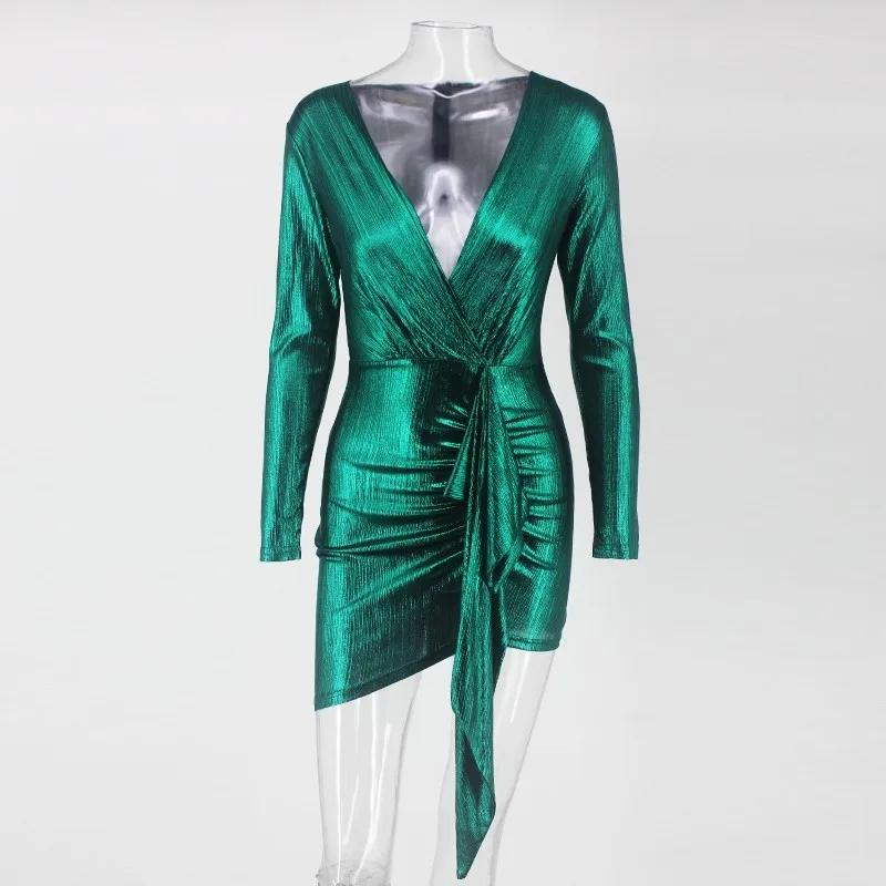 Ohvera облегающее платье с повязкой, женское мини зимнее платье, глубокий v-образный вырез, сексуальные платья для вечеринок, элегантные платья - Цвет: SGreen