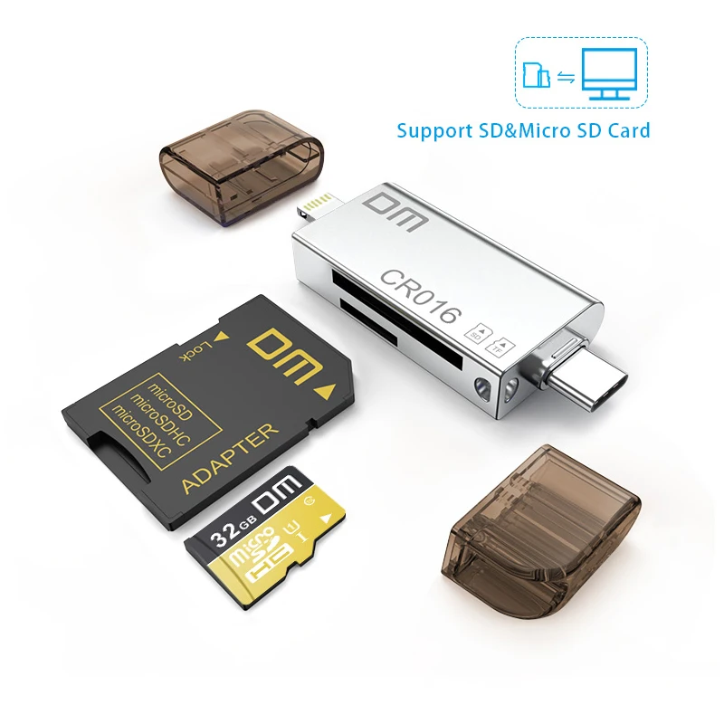 DM CR016 быстрозаряжаемый Micro SD/TF OTG кардридер USB 3,0 памяти Mini USB кардридер USB для iPhone 6/7/8 Plus, iPod, iPad, мобильное устройство считывания карт