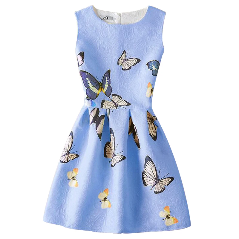 

2017 New Fashion Big Kids Teenagers Summer Dress For Girls Print Dress Knee Length Princess A-Line Dress free shipping