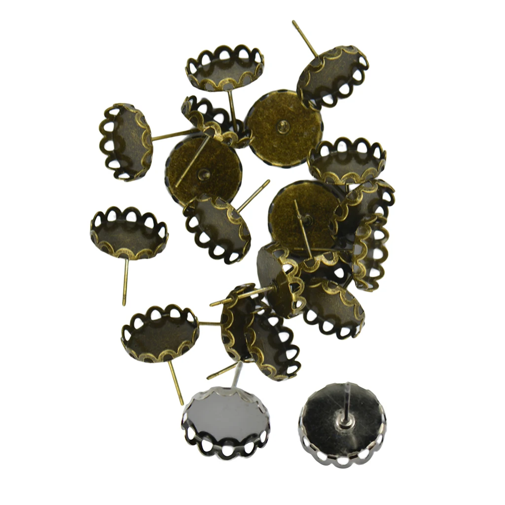 40 Pieces Earring Ear Stud Pins Base Metal Blank Cabochon Setting Earring Base DIY Jewelry Findings Bronze & Black