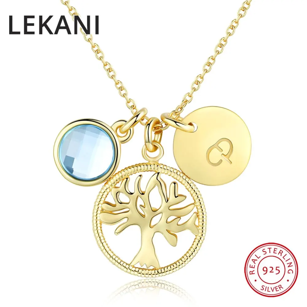 

LEKANI Blue Crystals From Swarovski Tree Pendant Necklace DIY Trendy Collars Real S925 Silver Fine Jewelry For Women Girls