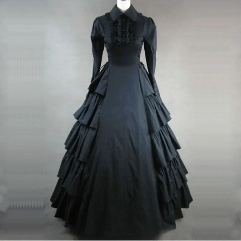 

2018 Autumn Long Sleeve Gothic Victorian Party Dress 18th Century Retro Flare Sleeve Stage Show Period Ball Gowns for Women