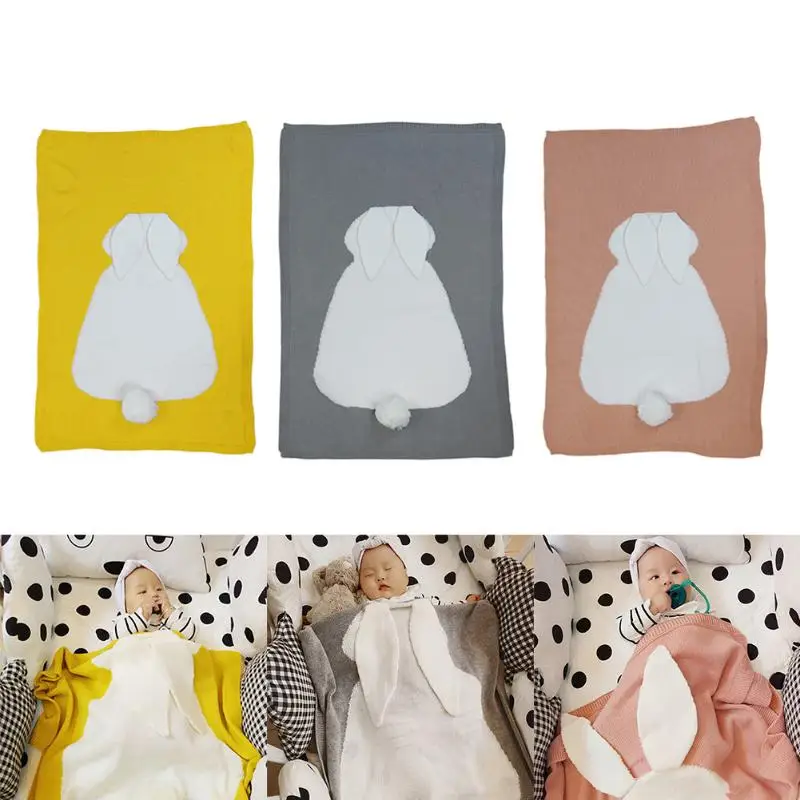 

Cute Baby Blanket Newborn Cartoon Rabbit Soft Warm Swaddle Kids Bath Towel Infant Cotton Crochet Knitted Blanket Bedding