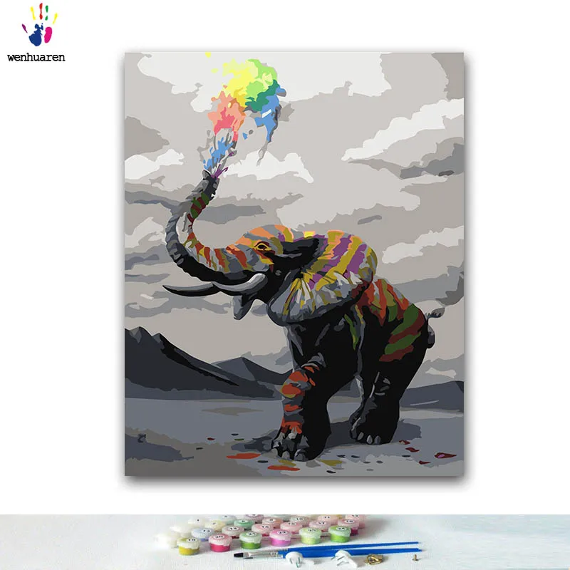 

DIY Coloring paint by numbers Colorful elephant paintings by numbers with kits 40x50 framed