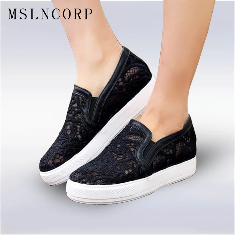 

Plus Size 34-44 Summer Women Loafers Lady Lace Shoes Woman Elastic band Solid Embroider Breathable Flats Handmade Casual Shoes