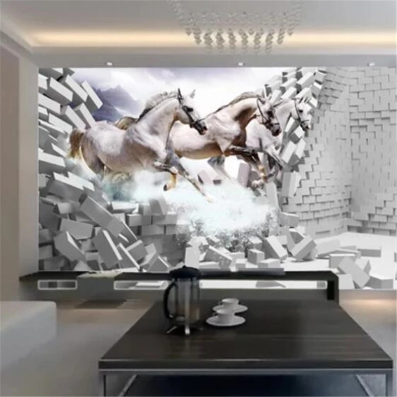 Carta Da Parati Personalizzata 3D Murale Papier Peint Soggiorno Muse Stile Di Otto Cavalli Cascata Pittura Cinese Tv Sfondo Muro Di Carta