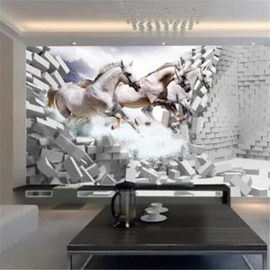 Custom wallpaper 3D solid wall painting white horse gallop decoration TV background wall papers home decor 3d papel de parede