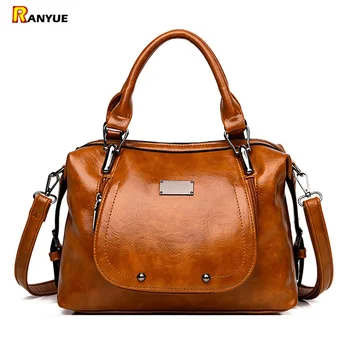 

Sequined Women Bag Oil Wax Women's Leather Handbags Luxury Lady Hand Bags With Purse Pocket Women Messenger Bag Big Tote Brown
