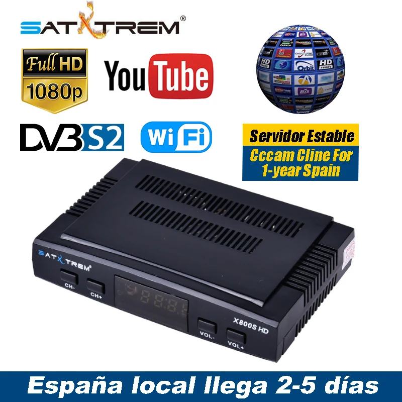 

Satxtrem X800S HD DVB S2 Digital Satellite TV Receiver Full HD 1080P Satellite Decoder Get Free Cccam Cline For 1 Year Spain