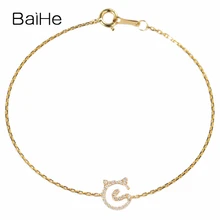 BAIHE Solid 14 К желтого золота 0.11ct Certified H/SI из натуральной бриллиантами Обручение Для женщин Мода Fine Jewelry уникальный браслет