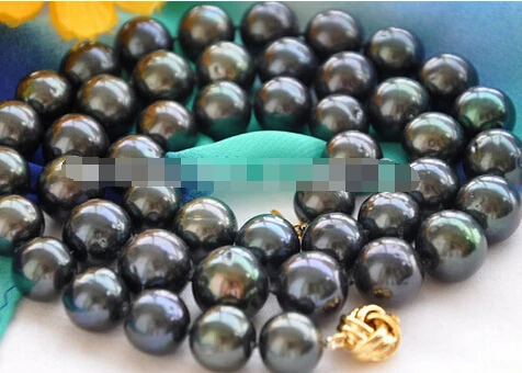 

Free shipping >>@ 891 Huge 18" 11mm ROUND BLACK FRESHWATER PEARL NECKLACE