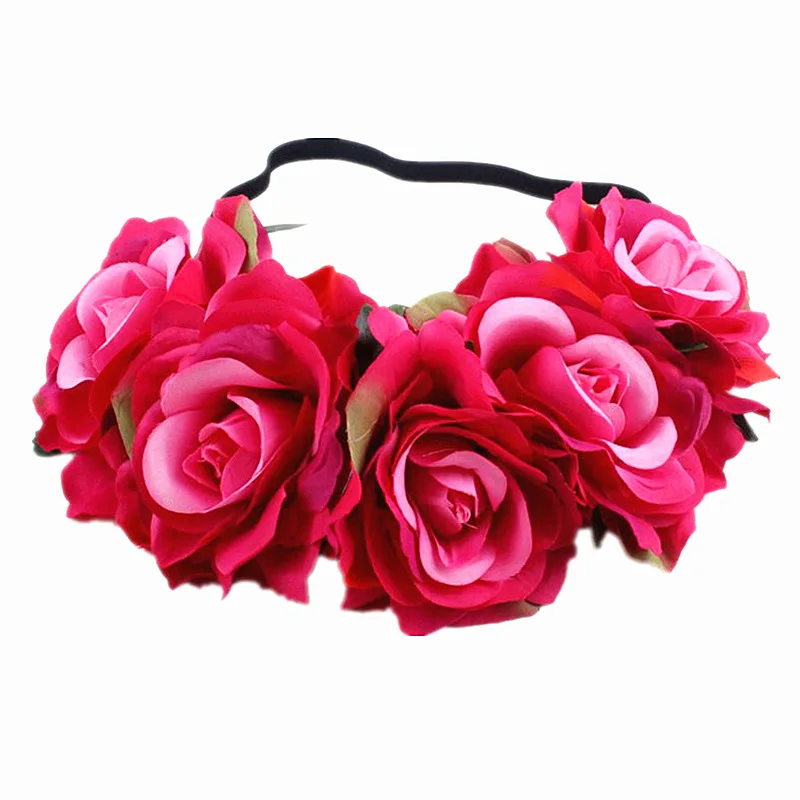 Богемная Цветочная повязка ручной работы с большим цветком розы аксессуары для волос для женщин и девушек Свадебные венки вечерние украшения для волос с цветочным рисунком