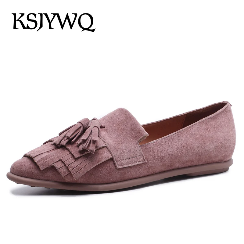 

KSJYWQ A Variety of Colors Women Dress Shoes Genuine Leather Summer Style Flats Fashion Tassels Flat Heels Box packing A9-08